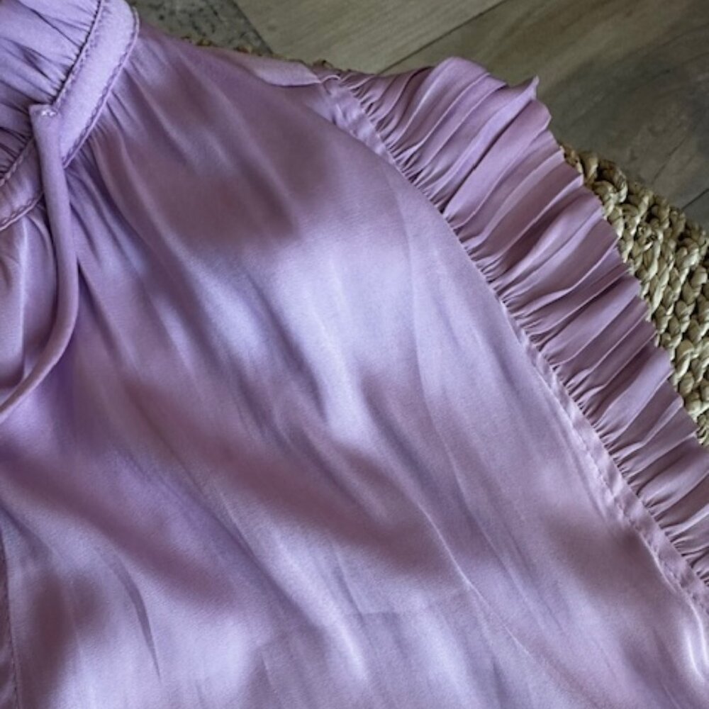 Current Air Ruffle Cap Sleeve Tie-Neck Blouse in Lavender, XS - Picture 5 of 6